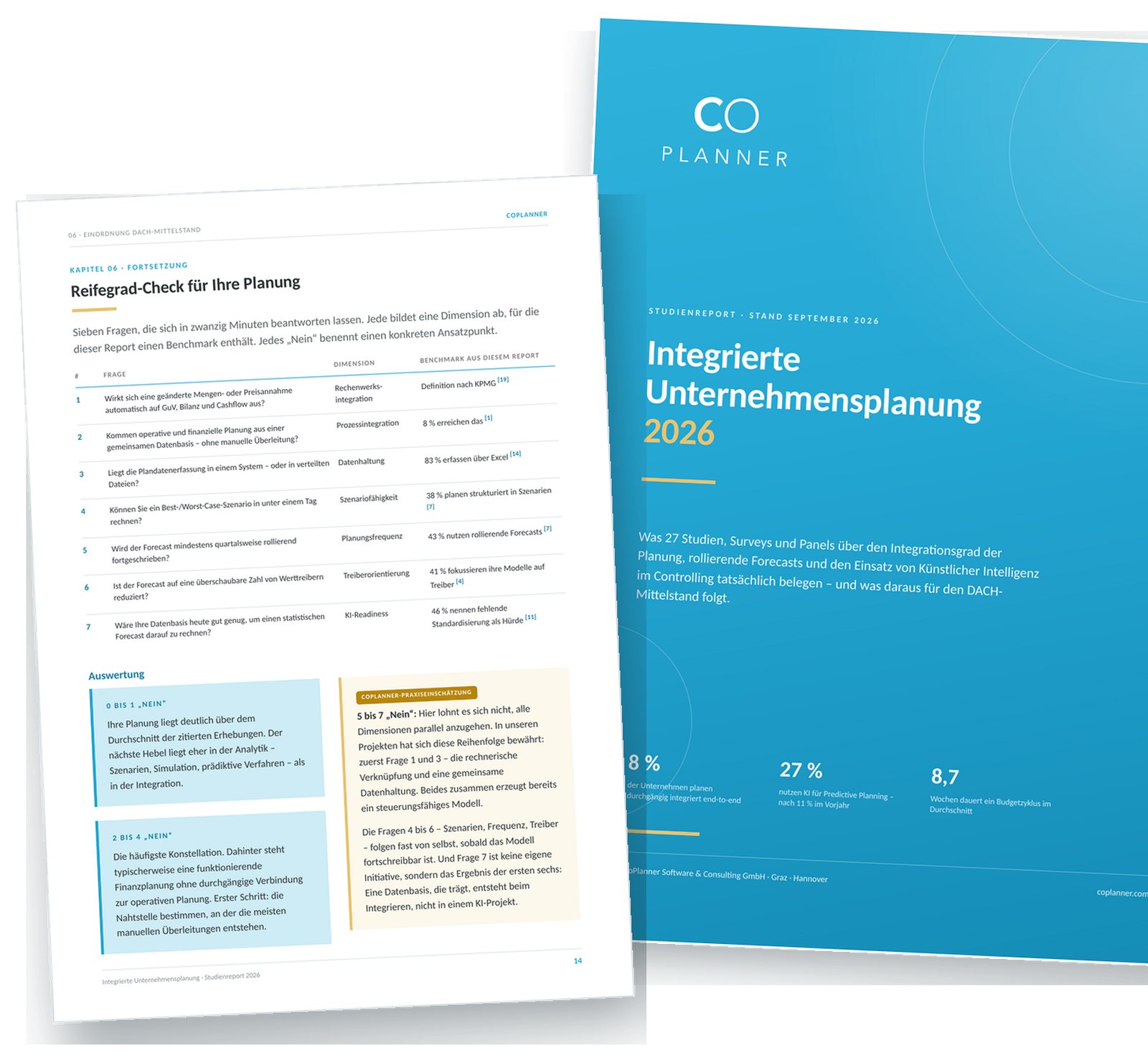 Machen Sie den Reifegrad Check für Ihre Unternehmensplanung mit dem CoPlanner Studienreport integrierte Unternehmensplanung 2026